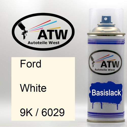Ford, White, 9K / 6029: 400ml Sprühdose, von ATW Autoteile West.